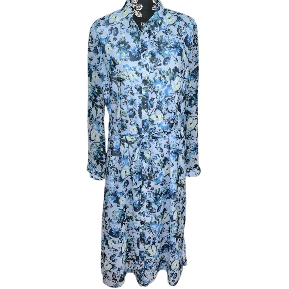Tahari Floral Print Shirt Dress Size L